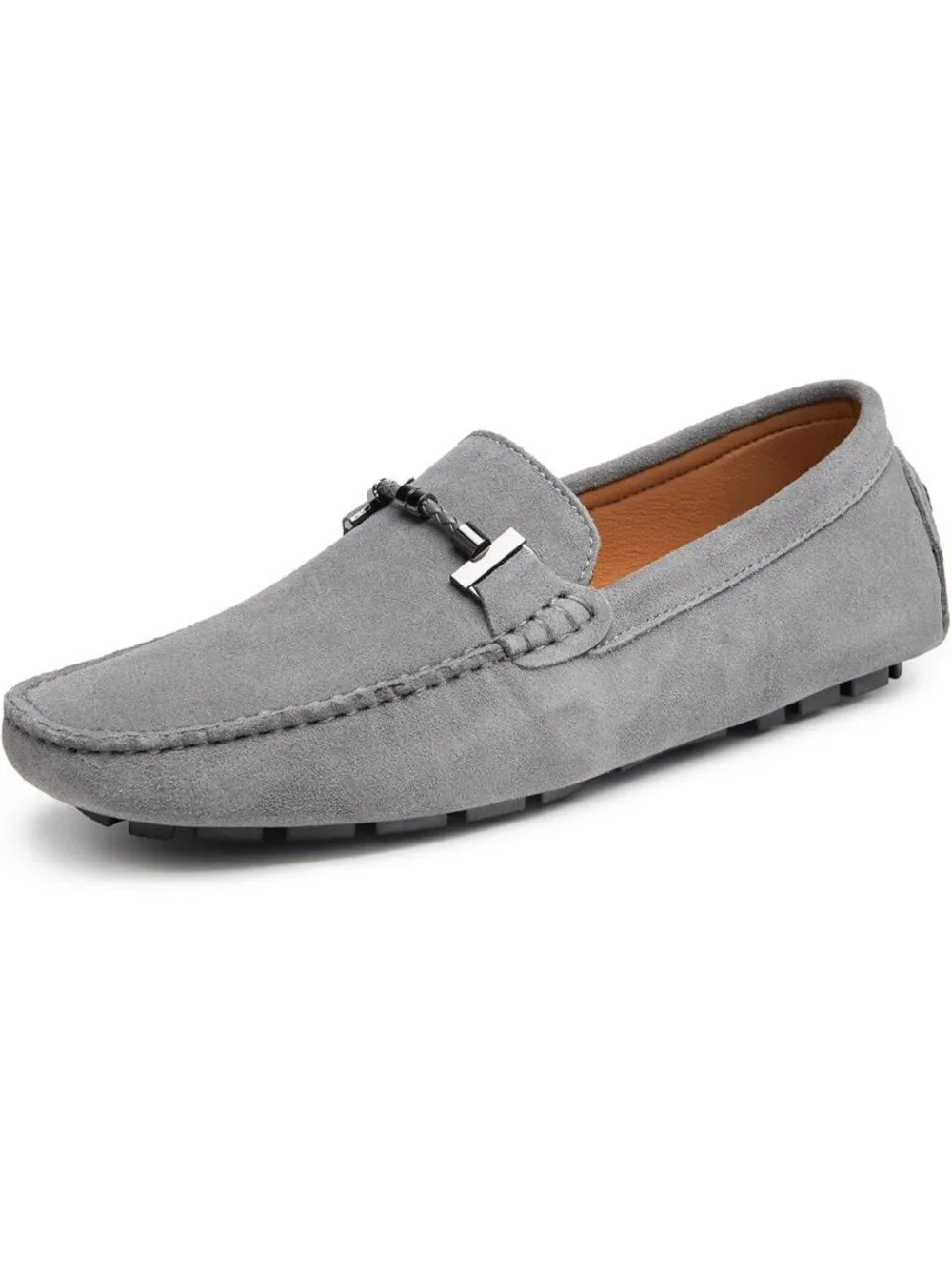 Go Tour Men's Grey Suede Leather Loafers Penny Slip On Moccasin Driving Shoes
